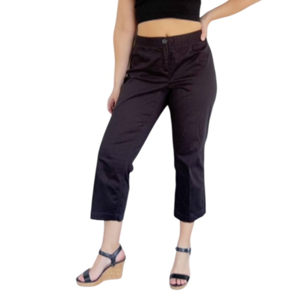 Attention black high rise cotton stretch blend straight leg crop capri pants 10